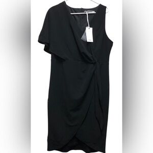 GRACE KARIN N.W.T. Elegant Black Wrap Dress. Off Shoulder Elastic Waist Midi XL.